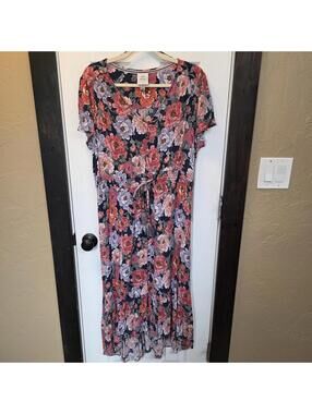 Knox Rose Women's Floral Button-Front Dress with Waist Tie- XL